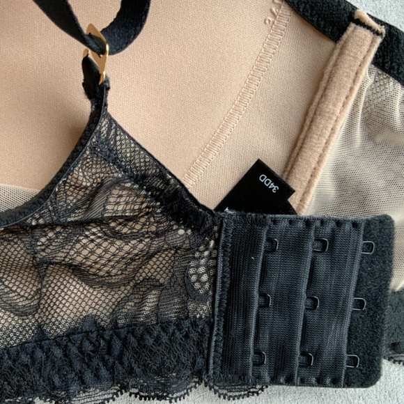 Natori $68 Muse Wireless Bralette 34DD Black Beige Lace Bra Full Fit Contour - Picture 14 of 16